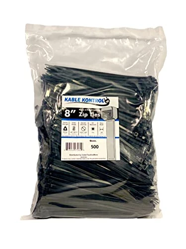 Kable Kontrol 8-Inch Zip Ties 500 Pack - 50lb UV-Resistant Nylon