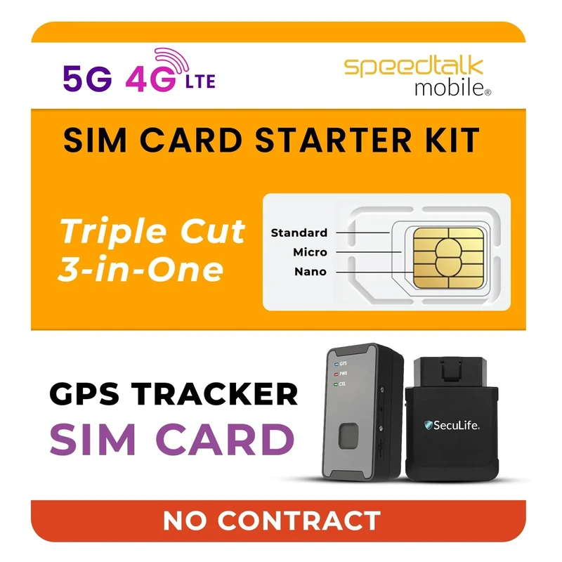 SpeedTalk Mobile GPS Tracker SIM Card Starter Kit | 3 in 1 Universal Simcard: Standard, Micro, Nano for Kids Senior Pet Car Fitness Activity 5G 4G LTE Tracking Devices | No Contract - Image 1