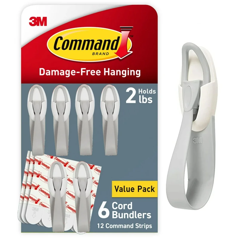 Command Cord Bundlers - Damage-Free Organizer, 6 Bundlers + 12 Strips