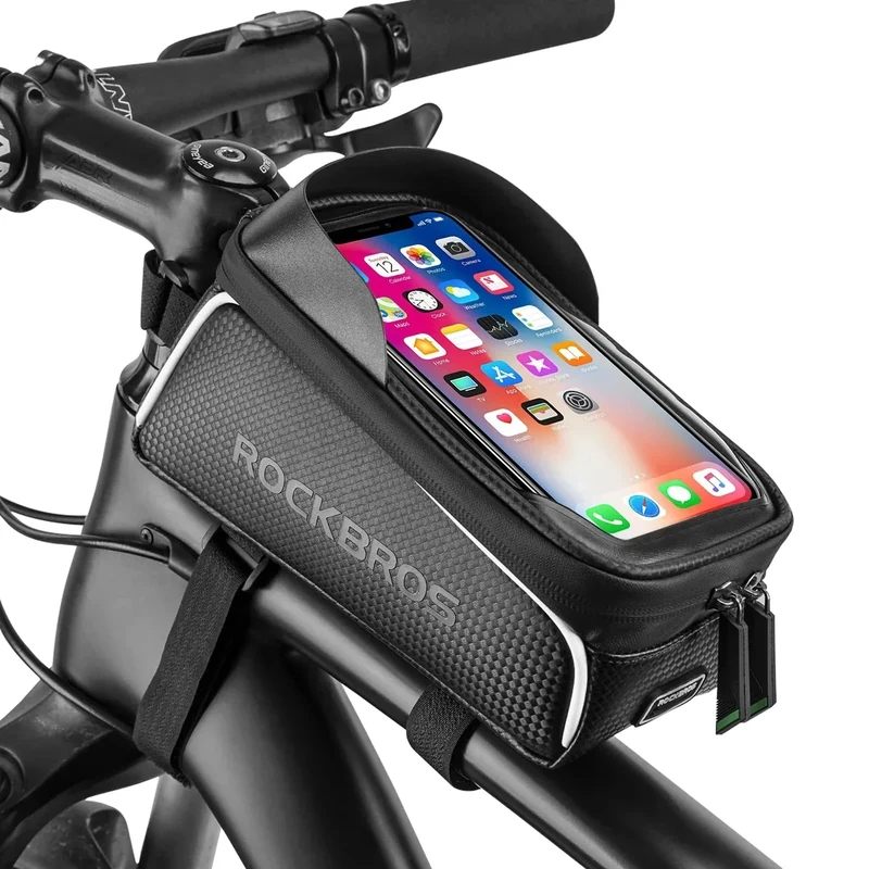 ROCK BROS Bike/Bicycle Phone Front Frame Bag, Waterproof, Tube Bag,Cycling Pouch, Bike Accessories for Men Compatible Phone Under 7”