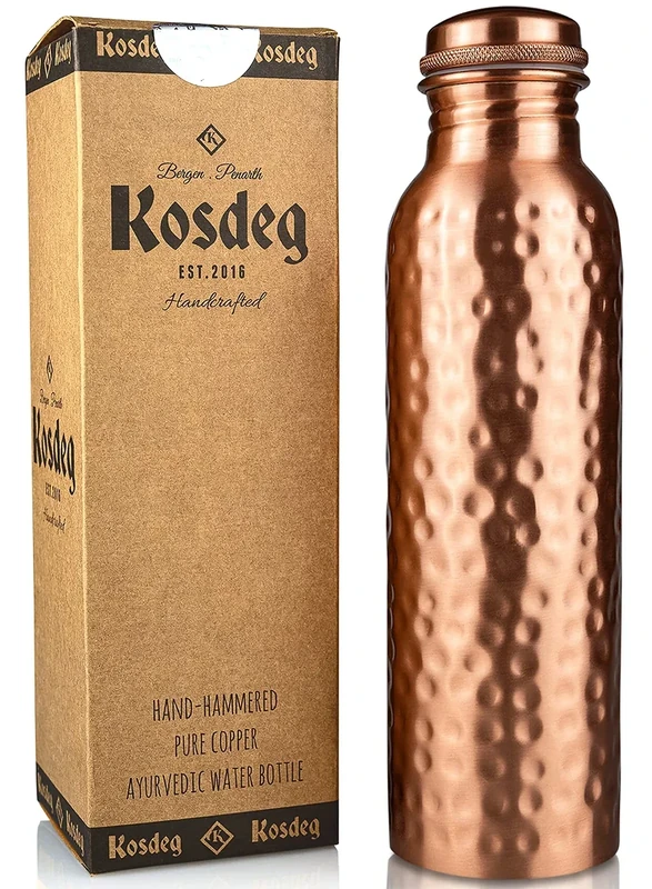 Copper Water Bottle - 34 Oz Extra Large - A Hammered Ayurvedic Pure Copper Vessel For Drinking - Drink More Water, Lower Your Sugar Intake And Enjoy The Health Benefits Immediately