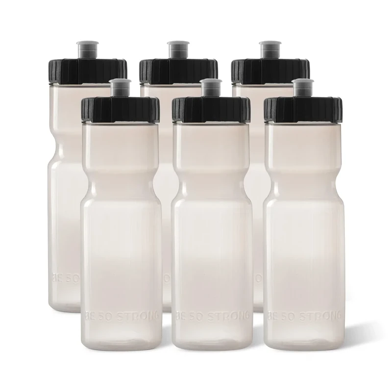 50 Strong Sports Water Bottles 6-Pack – Reusable 22 oz BPA-Free Plastic Bottles with Pull Top Cap – Made in USA – Top Rack Dishwasher Safe – Fits Most Bike Cages Brand - Clear