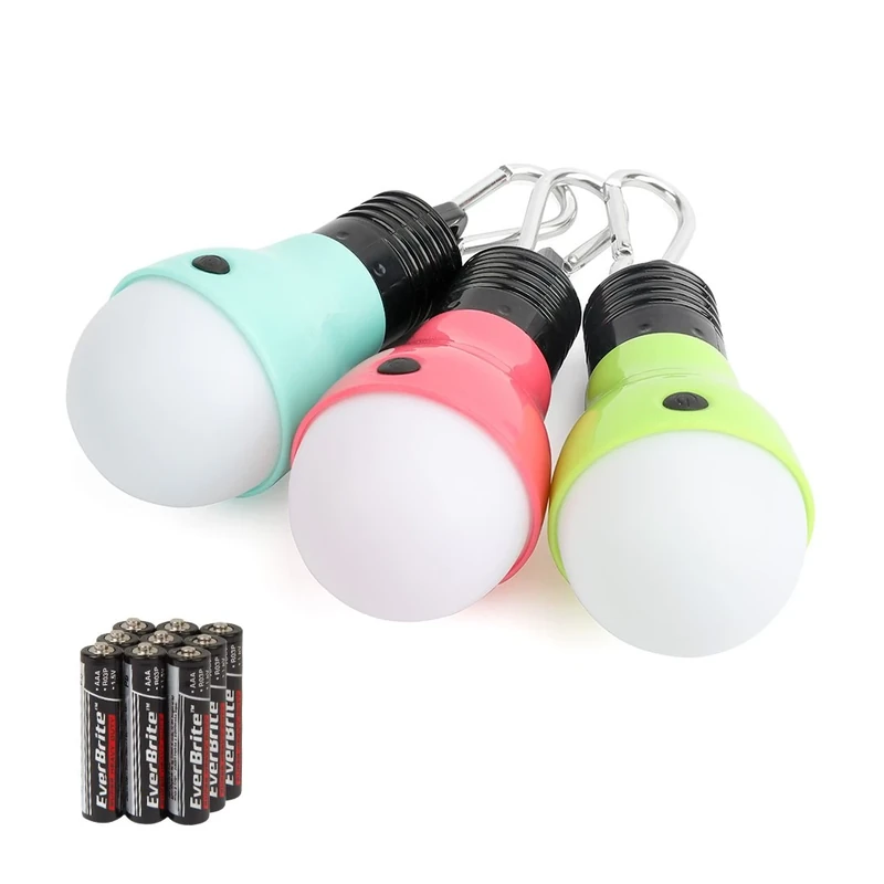 EverBrite 3-Pack Camping Lights - 3 Lighting Modes, Outdoor Portable LED Bulbs Ideal for Kids’ Adventure Activities, Camping, Emergency and More, 3 x AAA Batteries Included