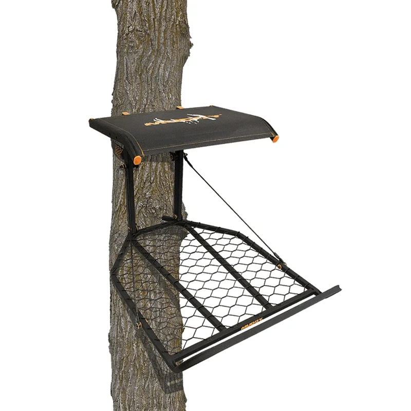 MUDDY The Boss XL 1 Person Hang-On Tree Stand, Deer Hunting Stand with Silent Straps, FlexTek Seat and Extra Wide Platform, Black