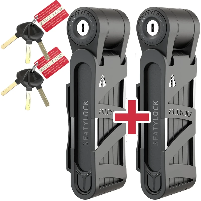 Seatylock FoldyLock Compact Folding Bike Locks - Set of 2 Matching Bike Locks with 6 Identical Keys - Patented Lightweight Heavy Duty Anti Theft with Carrying Cases for Bicycles and E-Bikes