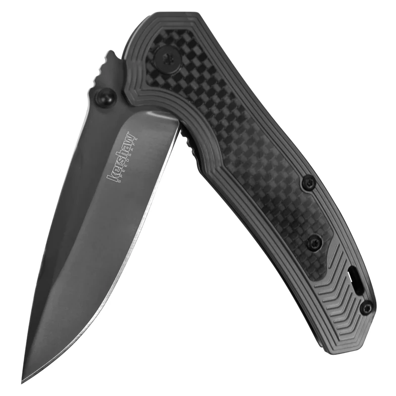 Kershaw Fringe Pocket Knife, 3-inch 8Cr13MoV Steel Blade with Gray Titanium Carbo-Nitride Coating, Carbon-Fiber Insert; SpeedSafe Assisted Opening, 8310