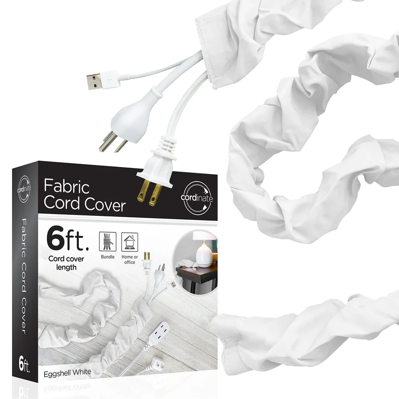 Cordinate 6ft Eggshell White Fabric Cord Cover - Hide Cables Easily