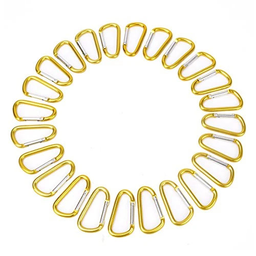 STURME 2" Aluminum D Ring Carabiners Clip D Shape Spring Loaded Gate Small Keychain Carabiner Clip Set for Outdoor Camping Mini Lock Snap Hooks Spring Link Key Chain Durable Improved 24 PCS (Golden)