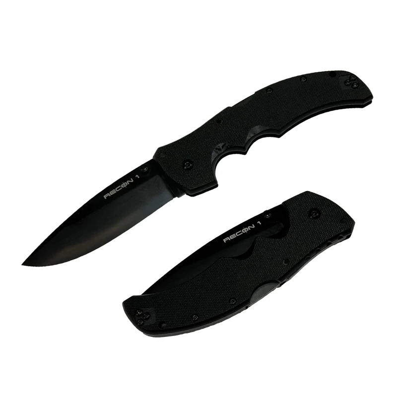 Cold Steel Recon 1 Series Tactical Folding Knife with Tri-Ad Lock and Pocket Clip - Made with Premium CPM-S35VN Steel, Spear Point, Black