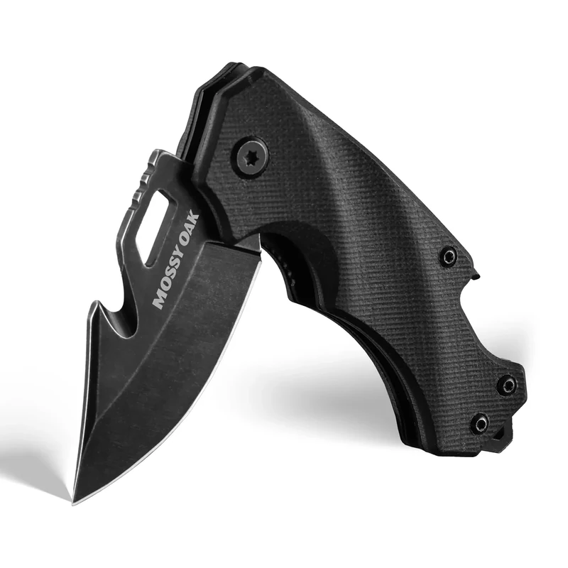 Mossy Oak Mini Folding Pocket Knife, 2.5-inch Stainless Steel Drop Point Blade - G10 Handle EDC Multifunction Tool with Bottle Opener and Glass Breaker (Black), Good Merry Christmas Gift