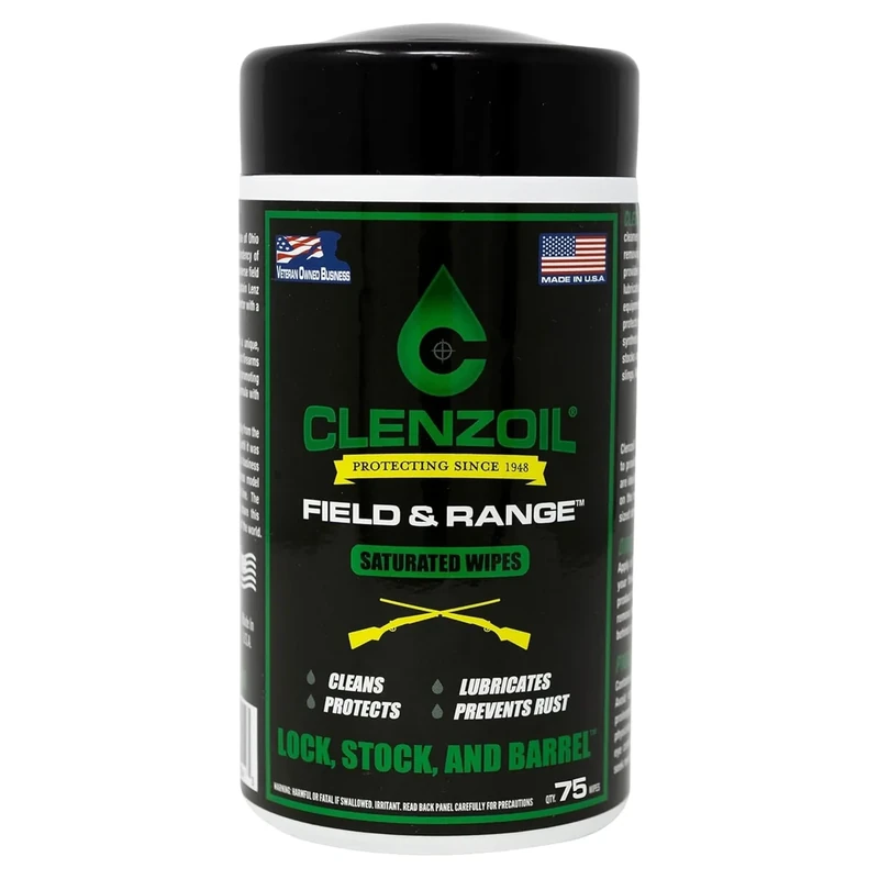 Clenzoil Field & Range Saturated Wipes - CLP Pre-Saturated Gun Cleaning Wipes - for Hunting Firearm Maintenance - Removes Dirt & Oils - Low-Mess Gun Cleaner - 75 Wipes