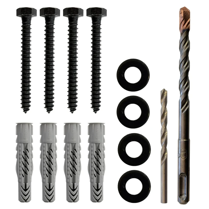 Lag Bolt Kit for Mounting A TV Into Wood Or Concrete - Includes Heavy Duty Bolts, Fischer Concrete Anchors and 2 Drill Bits