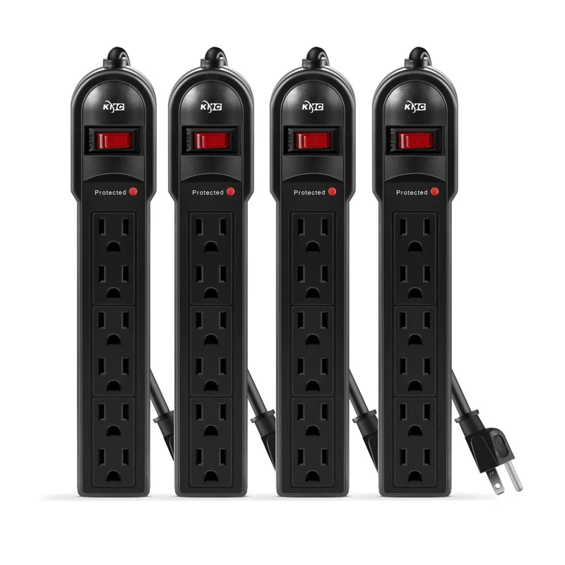 KMC 6-Outlet Surge Protector Power Strip 4-Pack - 600J, 2ft Cord