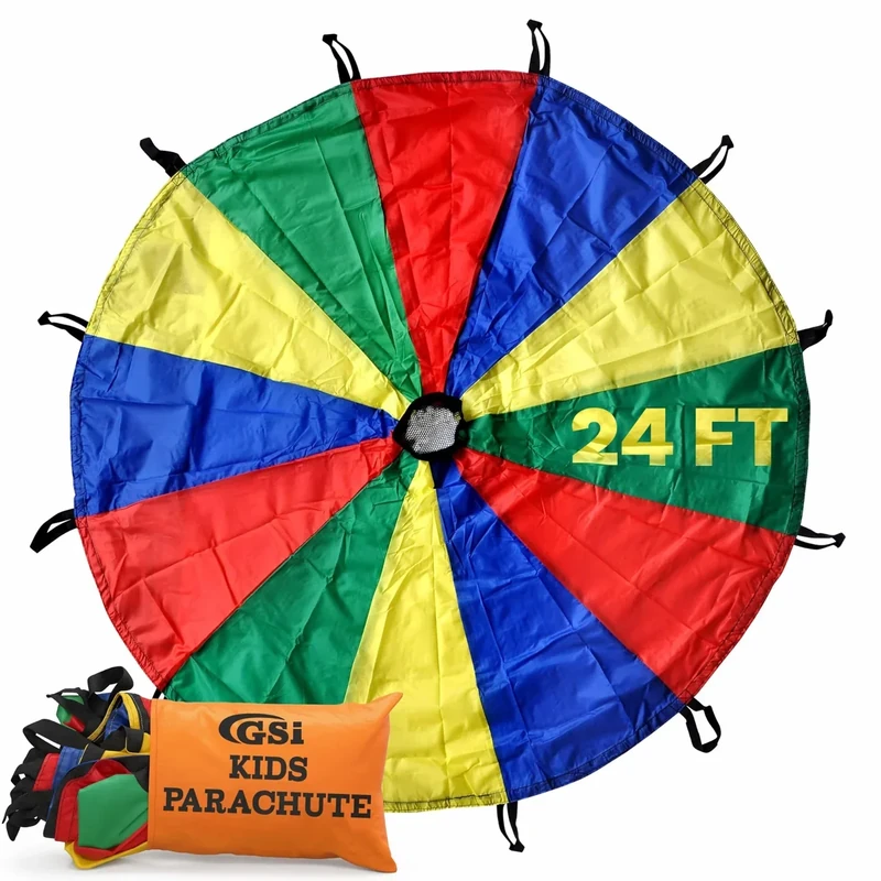 GSi Kids Play Parachute Rainbow Parachute Toy Tent Game for Children Gymnastics Cooperative Play and Outdoor Playground Activities (24 Feet) - Image 1
