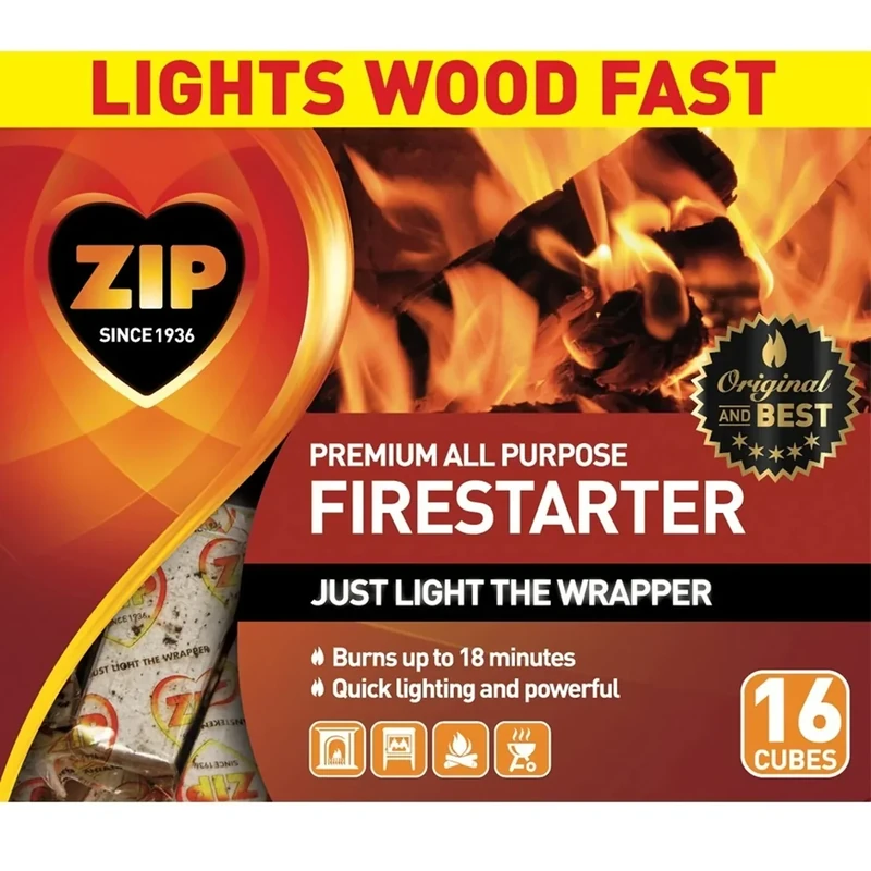 Zip 100537048 All Purpose Firestarter Cubes 16 Count, White Label