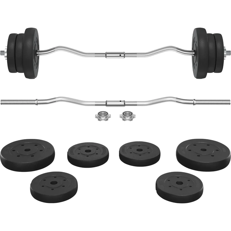 Yaheetech Barbell Weight Set - Olympic Curl Bar & 6 Olympic Weights & 2 Olympic Barbell Clamps for Lifts 55LB