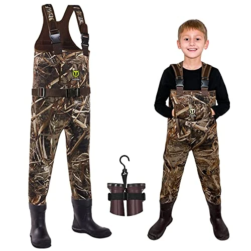 TIDEWE Chest Waders for Toddler & Children, Neoprene Waterproof Insulated Hunting & Fishing Youth Waders for Boy and Girl, Cleated Bootfoot Kids Wader, Camo (Size 6)