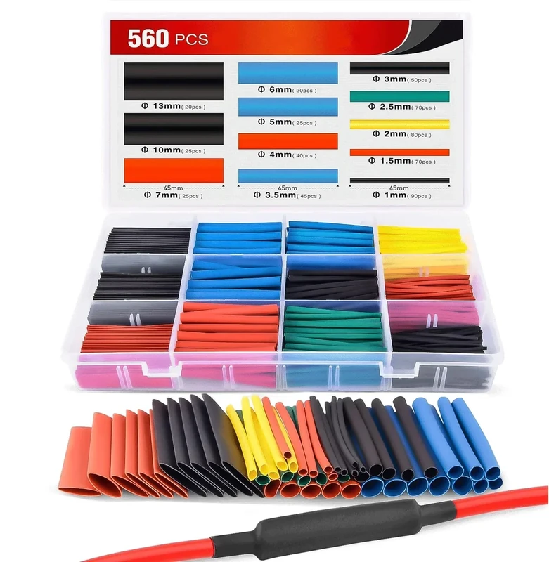 Nilight - 50005R Heat Shrink 2:1 Electric Insulation Tube Kit 45mm Flame Retardant Wrap Cable Sleeve 560pcs 5 Colors 12 Sizes with Storage Box，2 Years Warranty