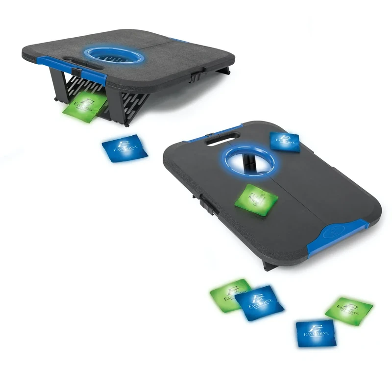 EastPoint Light Up Bean Bag Toss Outdoor Game - 24"x18", 8 Bags - Light Up Fun for Outdoor Games - Folds Flat with Handles - Cornhole Board Set with Built in Bag Return