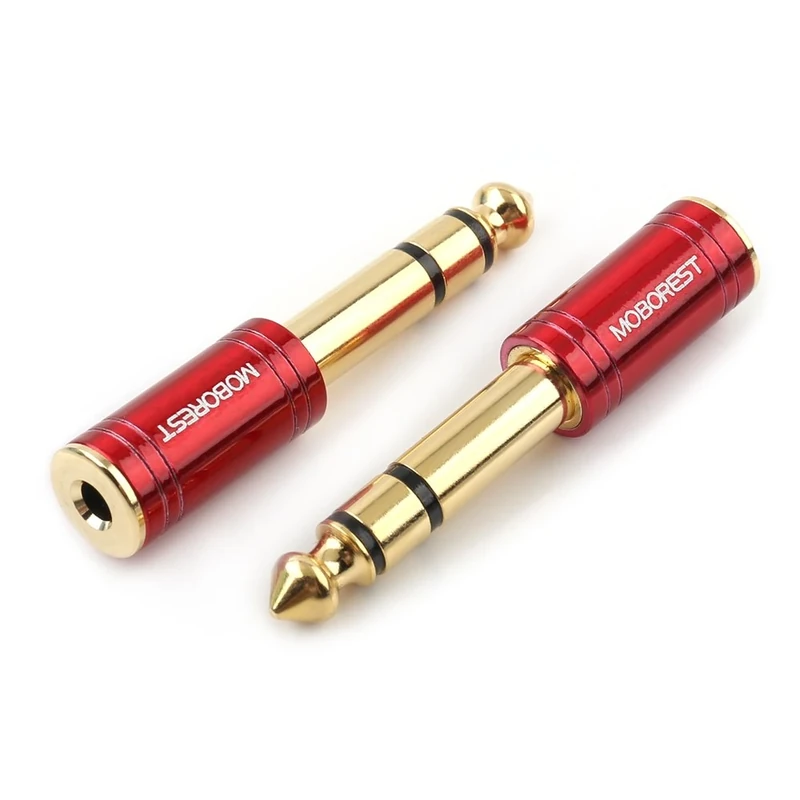 MOBOREST 1/4 Male to 1/8 Female Pure Copper Adapter, 6.35mm Stereo Male to 3.5mm Plug Jack Female Stereo Adapter Red 2-Pack
