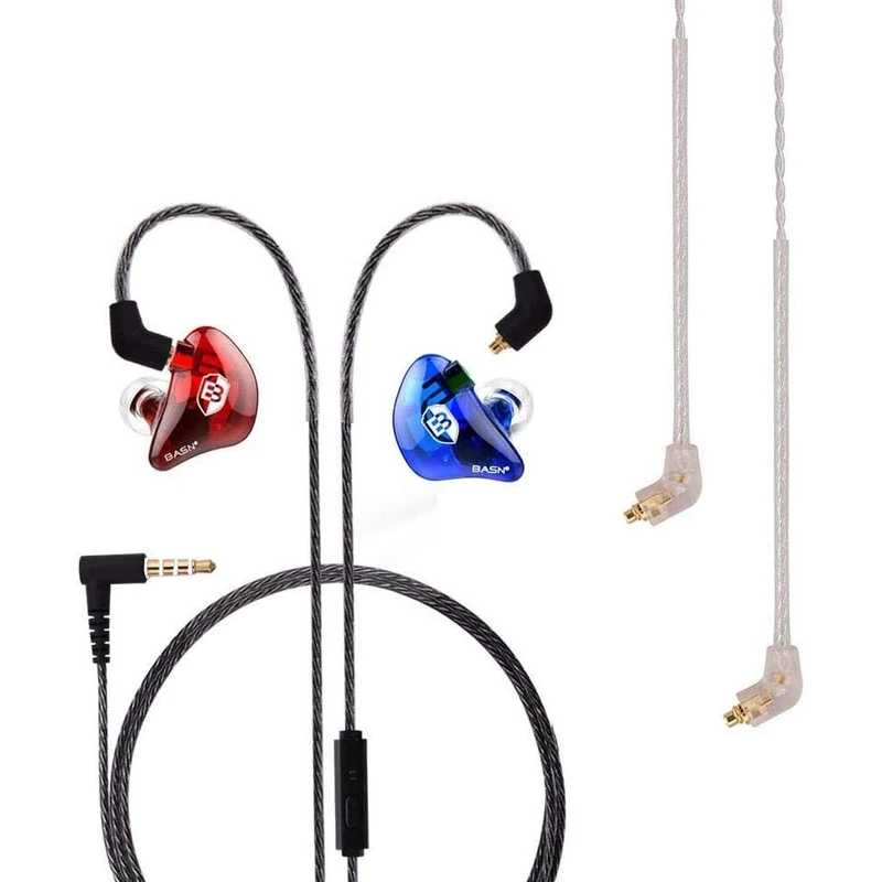 BASN Professional in Ear Monitor Headphones for Singers Drummers Musicians with MMCX Connector IEM Earphones (Lux Clear Red Blue)