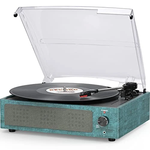 WOCKODER Vintage Belt-Drive Turntable with Speakers - 3 Speed, AUX