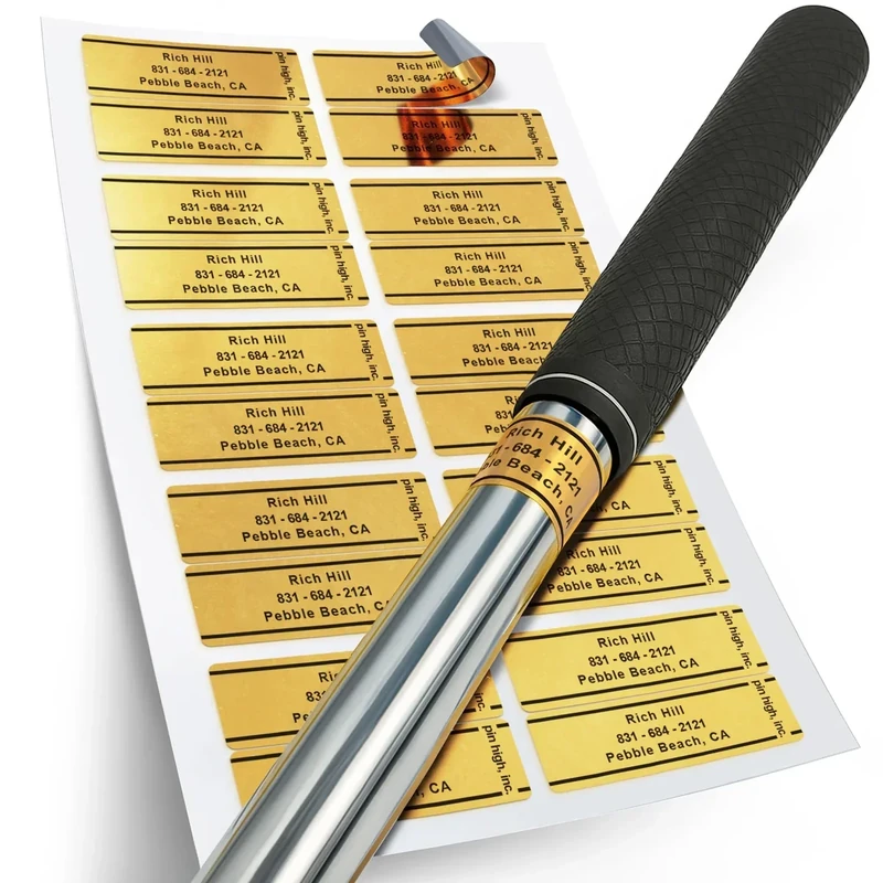 PIN HIGH Personalized Golf Club ID Labels | Weatherproof, Fade Resistant, Laminated Thermal Transfer Labels, Made in The USA, (Free Customization & Shipping), Set of 20, Gold