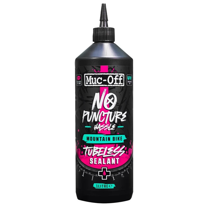 Muc-Off No Puncture Hassle Tubeless Sealant, 1 Liter - Advanced Bicycle Tyre Sealant with UV Tracer Dye That Seals Tears and Holes Up to 6mm (1 Liter (Pack of 1))