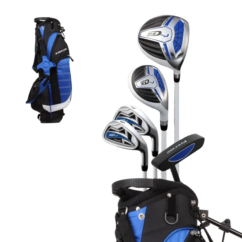 Precise XD-J Kids Golf Clubs Set – Boys’ & Girls’ Junior Golf Set with Lightweight Graphite Shafts, Hybrid, Putter & Stand Bag - Blue Ages 9-12 – Left-Handed