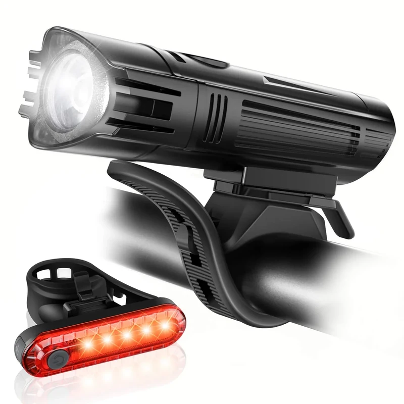Ascher Ultra Bright USB Rechargeable Bike Light Set, Powerful Bicycle Front Headlight and Back Taillight, 4 Light Modes, Easy to Install for Men Women Road Mountain Cycling Black