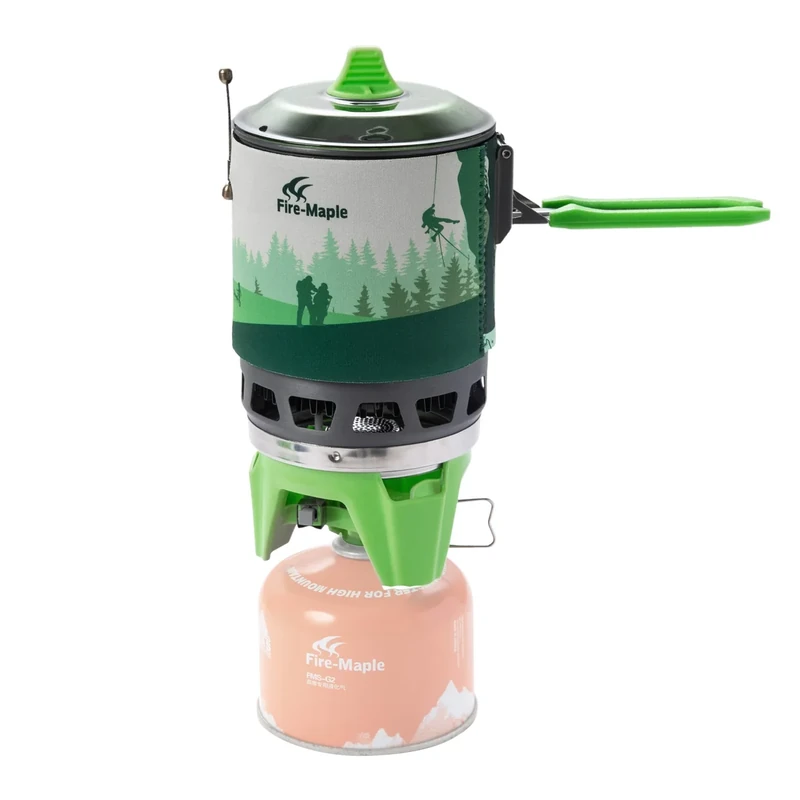 Fire-Maple "Fixed Star 3" Personal Cooking System | Pot/Jet Burner Stove System with Electric Ignition | Ideal for Hiking, Camping, Backpacking, Fishing, Hunting Trips and Emergency Use, Green