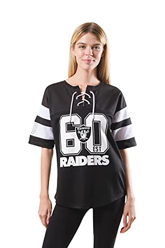 Ultra Game NFL Women's Soft Mesh Lace Up Jersey T-Shirt, Las Vegas Raiders, Team Color, X-Large