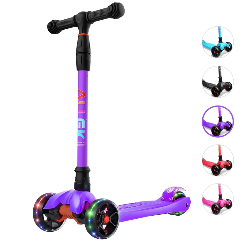 Allek Kick Scooter B02, Lean 'N Glide Scooter with Extra Wide PU Light-Up Wheels and 4 Adjustable Heights for Children from 3-12yrs (Purple)