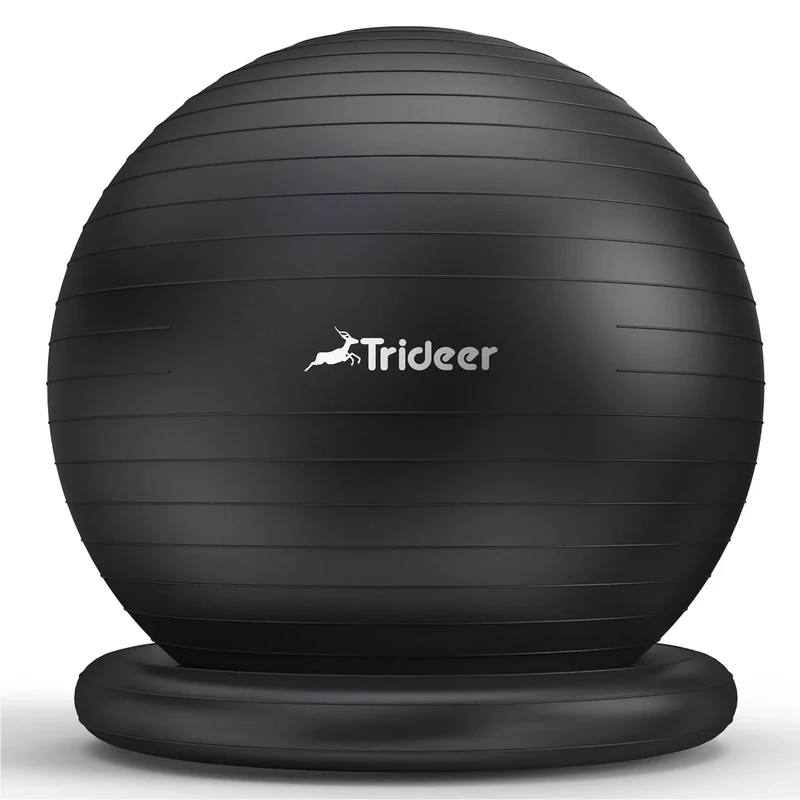 Trideer Exercise Ball for Office Desk, Yoga Ball Chair to Relieve Back Pain, Stability & Fitness Ball Seat with Base, Home Gym Core Workout, Abs, Stretching & Therapy