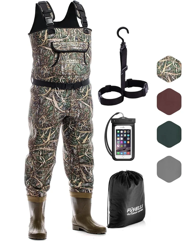 Foxelli Chest Waders, Waterproof 4mm Neoprene Hunting & Fishing Waders for Men & Women with Boots