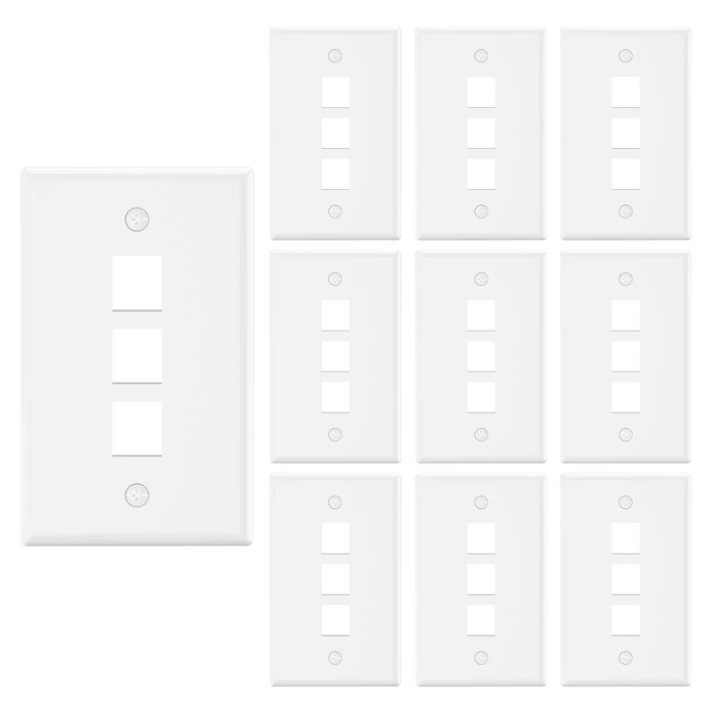 VCE 3-Port Keystone Wall Plate - UL Listed, White, 10 Pack