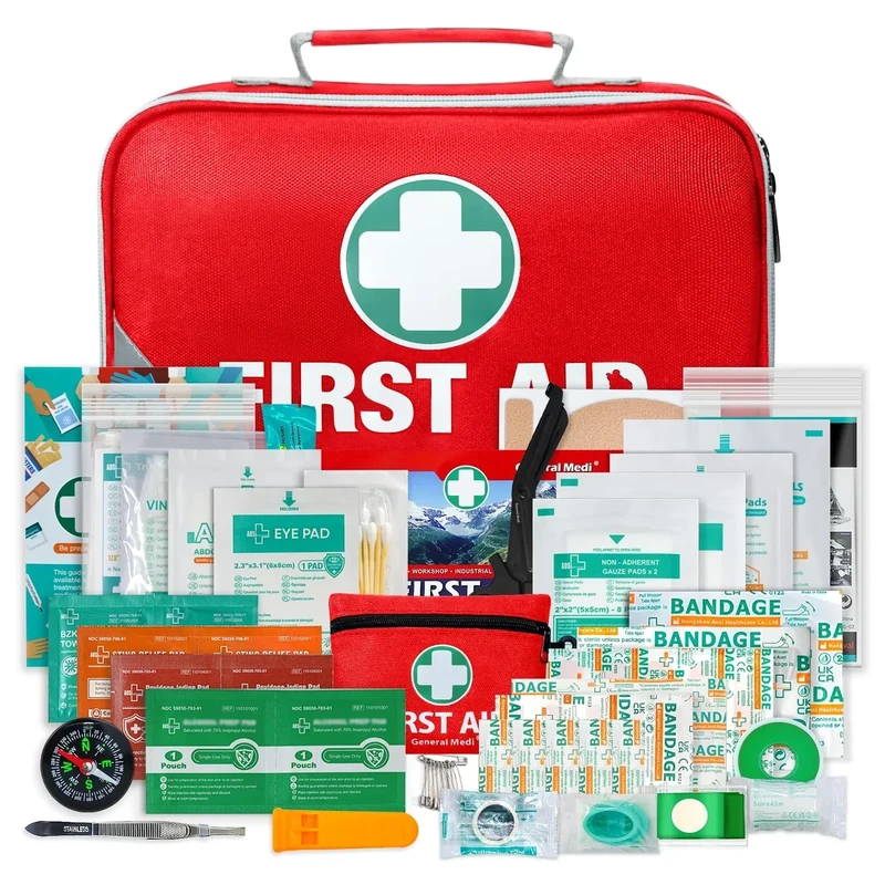 General Medi 2-in-1 First Aid Kit (215 Piece Set) + 43 Piece Mini First Aid Kit -Includes Ice(Cold) Pack, Moleskin Pad and Emergency Blanket for Travel, Home, Office, Car, Workplace