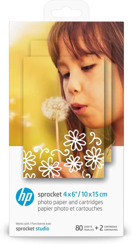 HP Sprocket Studio 4x6" Photo Paper & Cartridges (80 Sheets - 2 Cartridges) Compatible with HP Sprocket Studio.