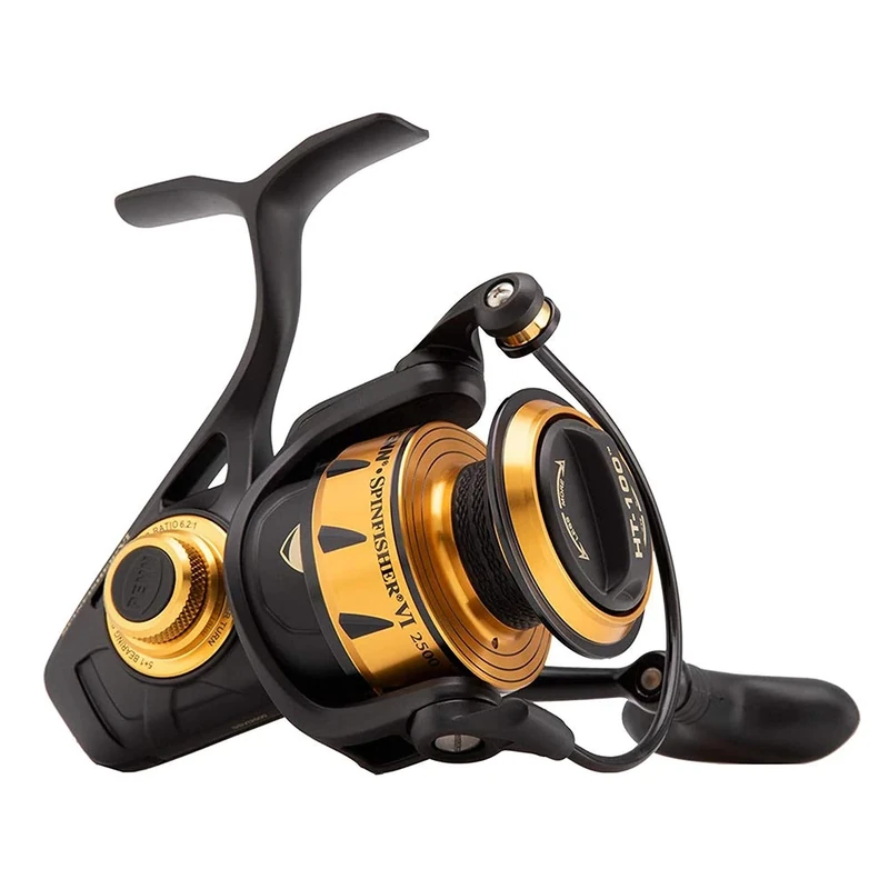 PENN Spinfisher VI Spinning Inshore Fishing Reel, HT-100 Front Drag, Max of 15lb | 6.8kg, Made with an All-Metal Reel Body and Spool Design, 2500, Black Gold