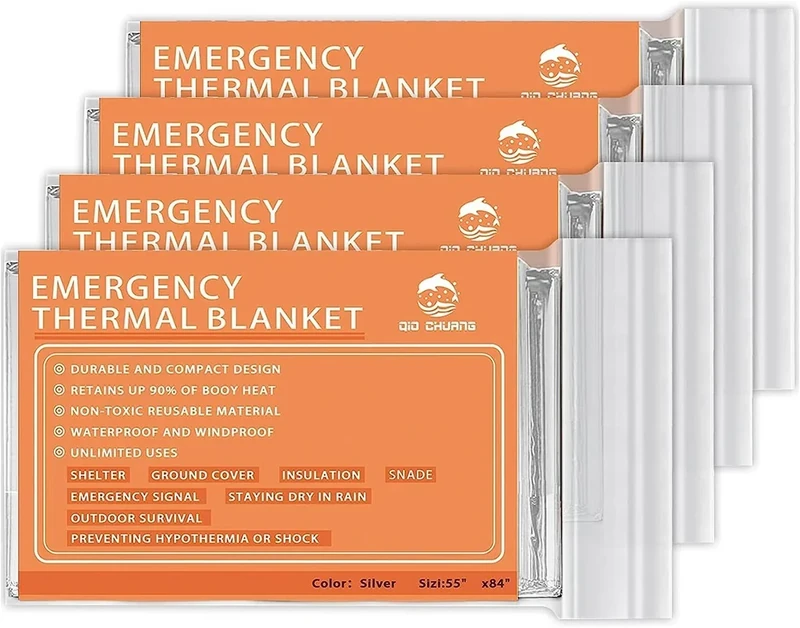 QIO CHUANG Emergency Mylar Thermal Blankets -Space Blanket Survival kit Camping Blanket (4-Pack)