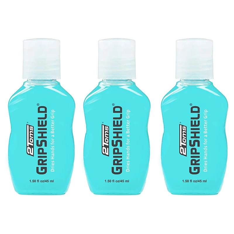 2Toms GripShield, Non-Sticky Grip Enhancer, Dry Grip Solution for Sweaty Hands, Tennis, Pickleball, Golf, Pole Dancing, and Gaming, 1.5 Ounces, 3 Bottles