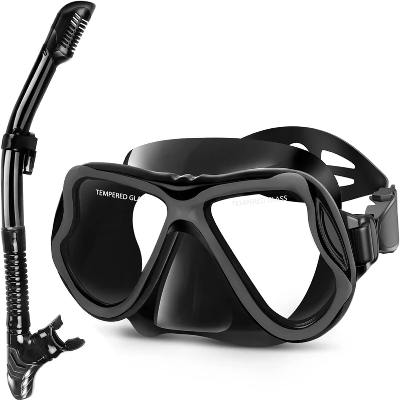 Greatever Dry Snorkel Set,Panoramic Wide View Anti-Fog Scuba Diving Mask,Professional Snorkeling Gear for Adults Kids