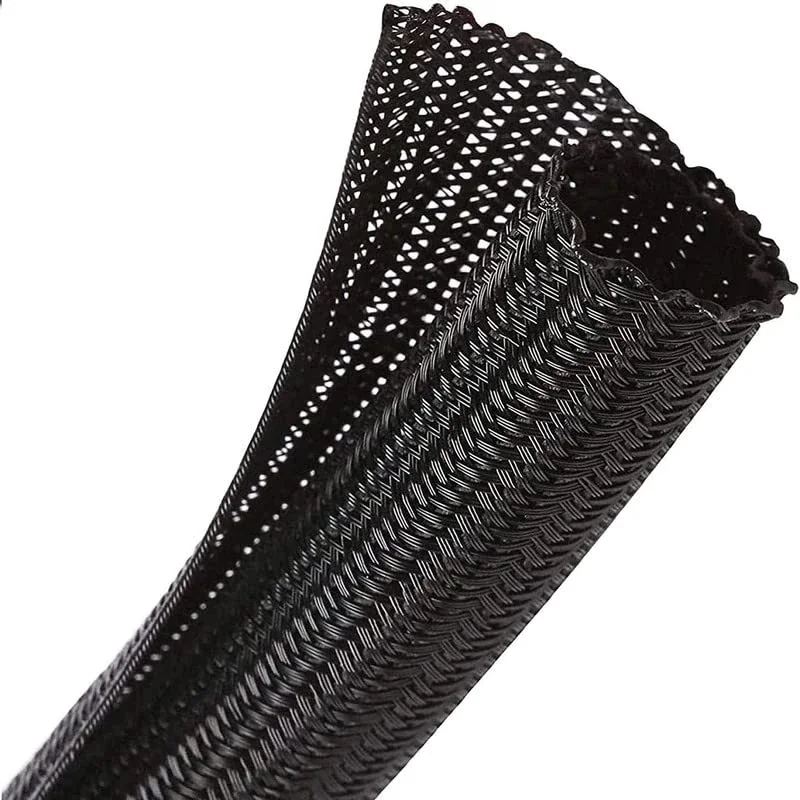 PET Split Braided Sleeving Wire Loom Tubing, Aibole Cable Sleeve Cord Protector, Black 20ft-0.375 inch