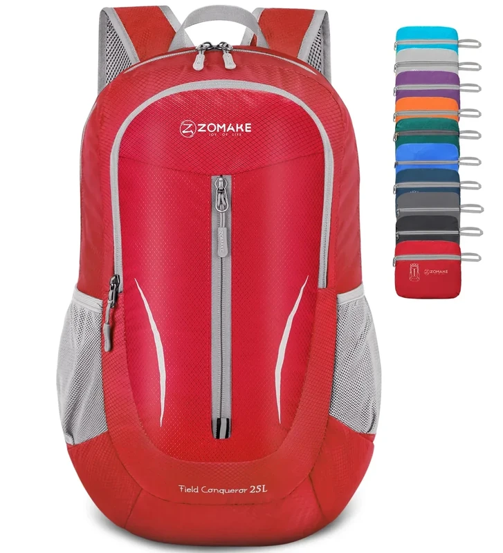 ZOMAKE Ultra Lightweight Packable Backpack 25L, Foldable Hiking Backpacks Water Resistant Small Folding Daypack for Travel(Red)