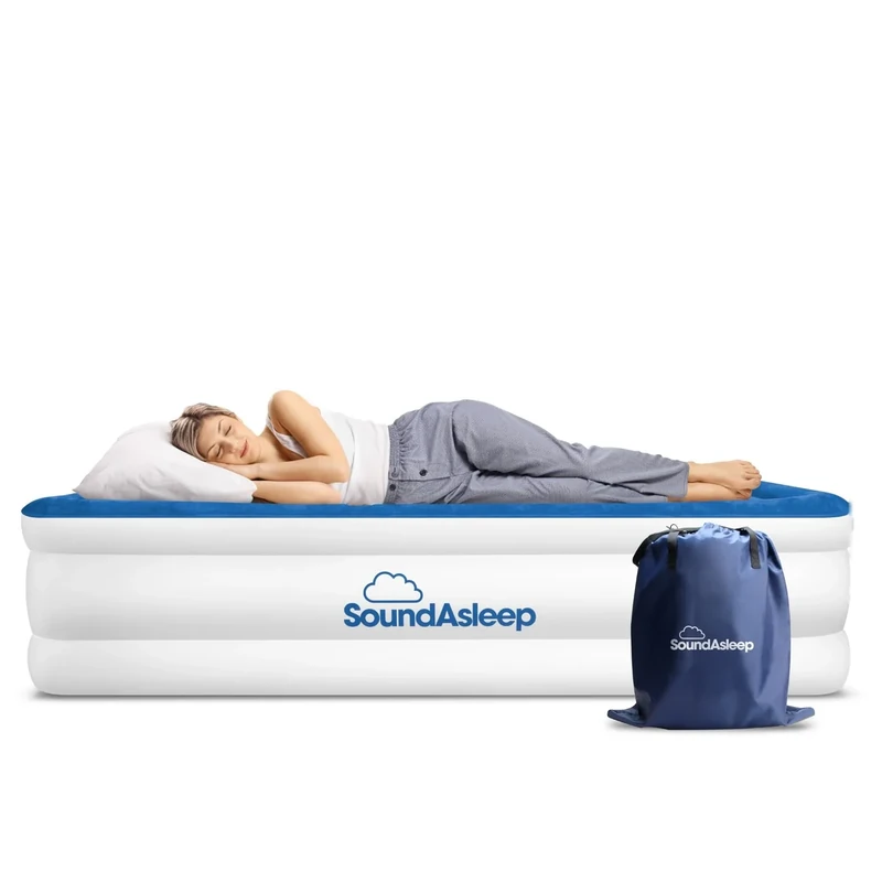 SoundAsleep Products Dream Series Luxury Air Mattress, ComfortCoil Technology, Built-in High Capacity Pump for Home, Camping- Double Height, Adjustable, Inflatable Blow Up, Portable (Twin Size)