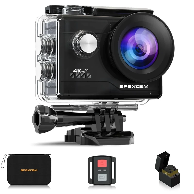 Apexcam Action Camera 4K Sports Cameras 20MP 40M WiFi Waterproof Underwater Camera with 2.4G Remote Control 2 Batteries 2.0'' LCD Ultra HD Cameras with Mounting Accessories Kit