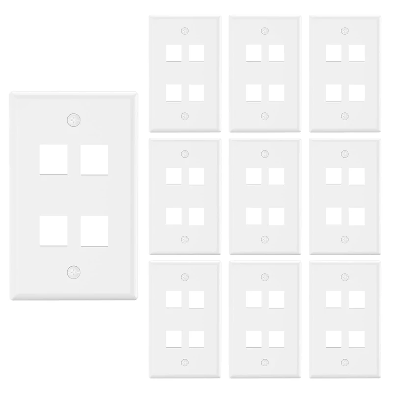VCE 4-Port Keystone Wall Plate - UL Listed 10-Pack White