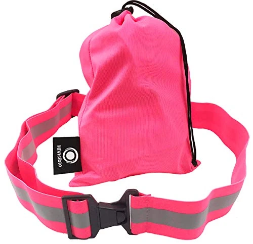 High Visibility Reflective Belt, Army PT Belt. Reflective Running Gear for Men and Women for Night Running Cycling Walking. Military Safety Reflector Strips (Pink Belt + Bag)
