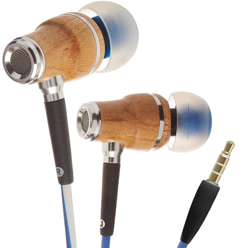 Symphonized Premium Wooden Headphones Earbuds, 3D Sound, Microphone Volume Control, 8mm Bass Drivers Granting High Audio Quality 3.5mm Jack