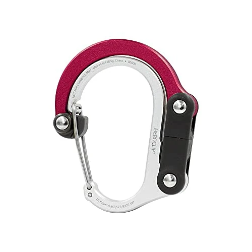 GEAR AID HEROCLIP Carabiner Clip and Hook (Mini) for Travel, Luggage, and Small Bags, Hot Rod Red
